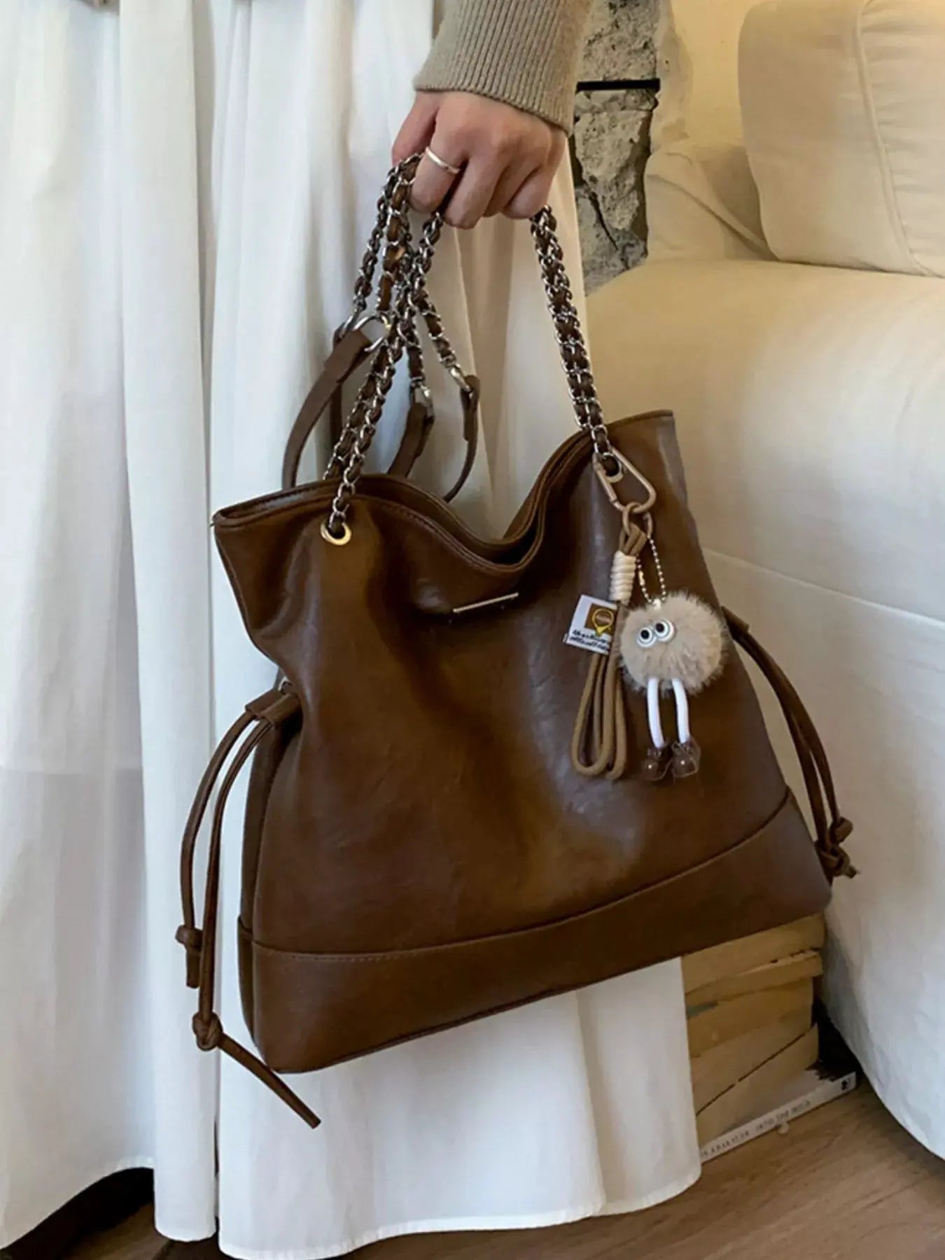 Chain Strap Faux Leather Tote Bag by Partner Label
