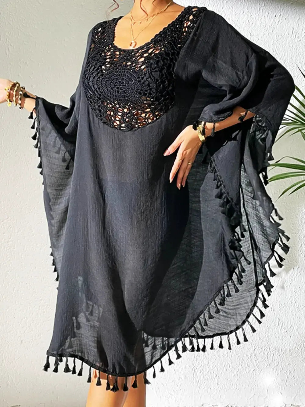 Tassel Cutout Scoop Neck Cover-Up Dress by Partner Label