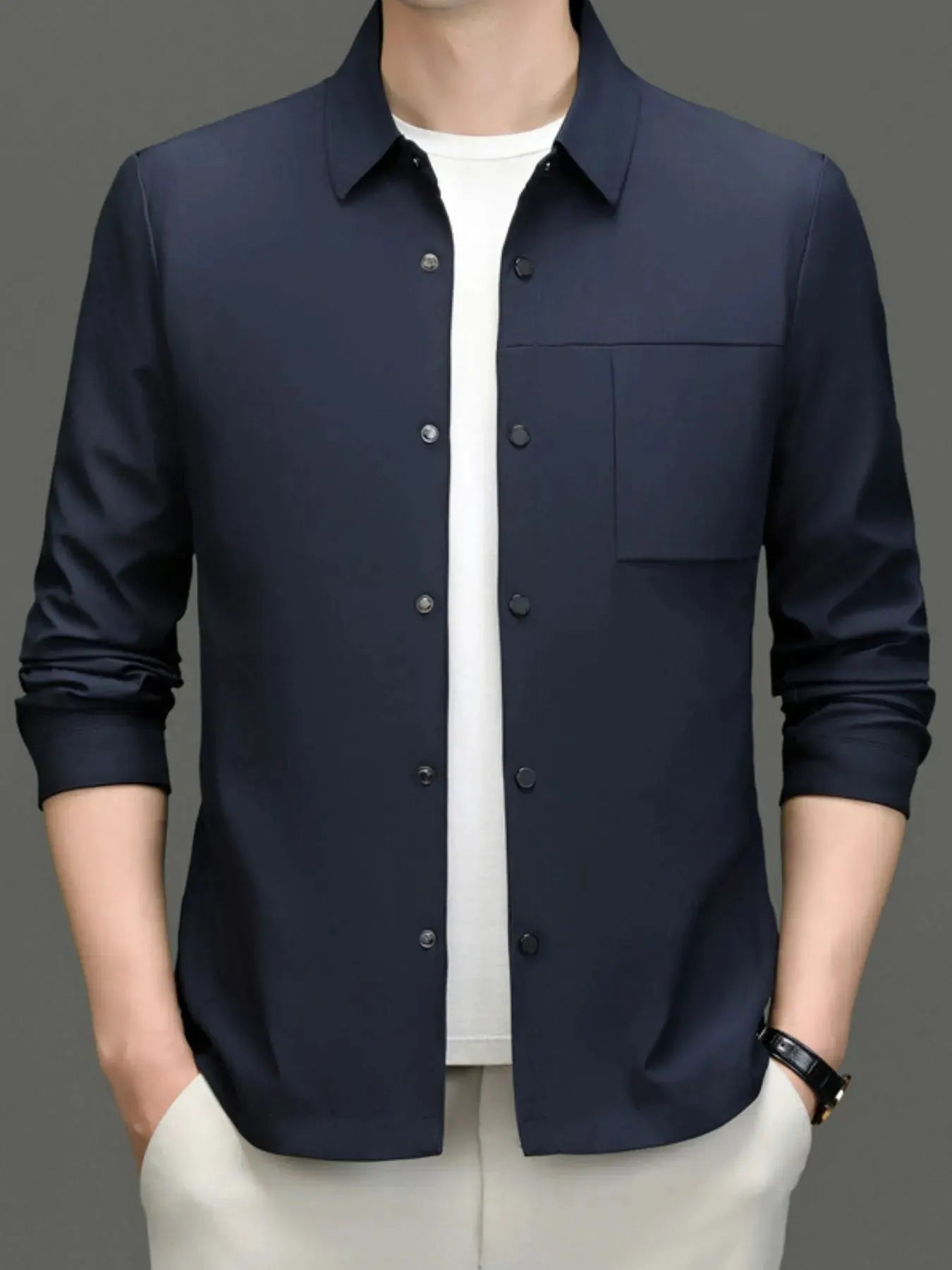 Men's Plus Size Button Up Long Sleeve Jacket by Partner Label
