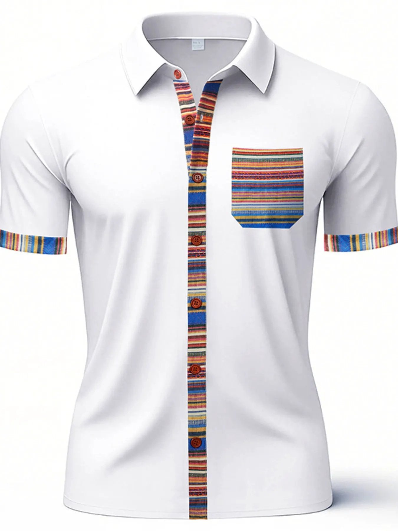 Men's Full Size Short Sleeve Shirt with Colorful Trim Plus Size by Trendsi