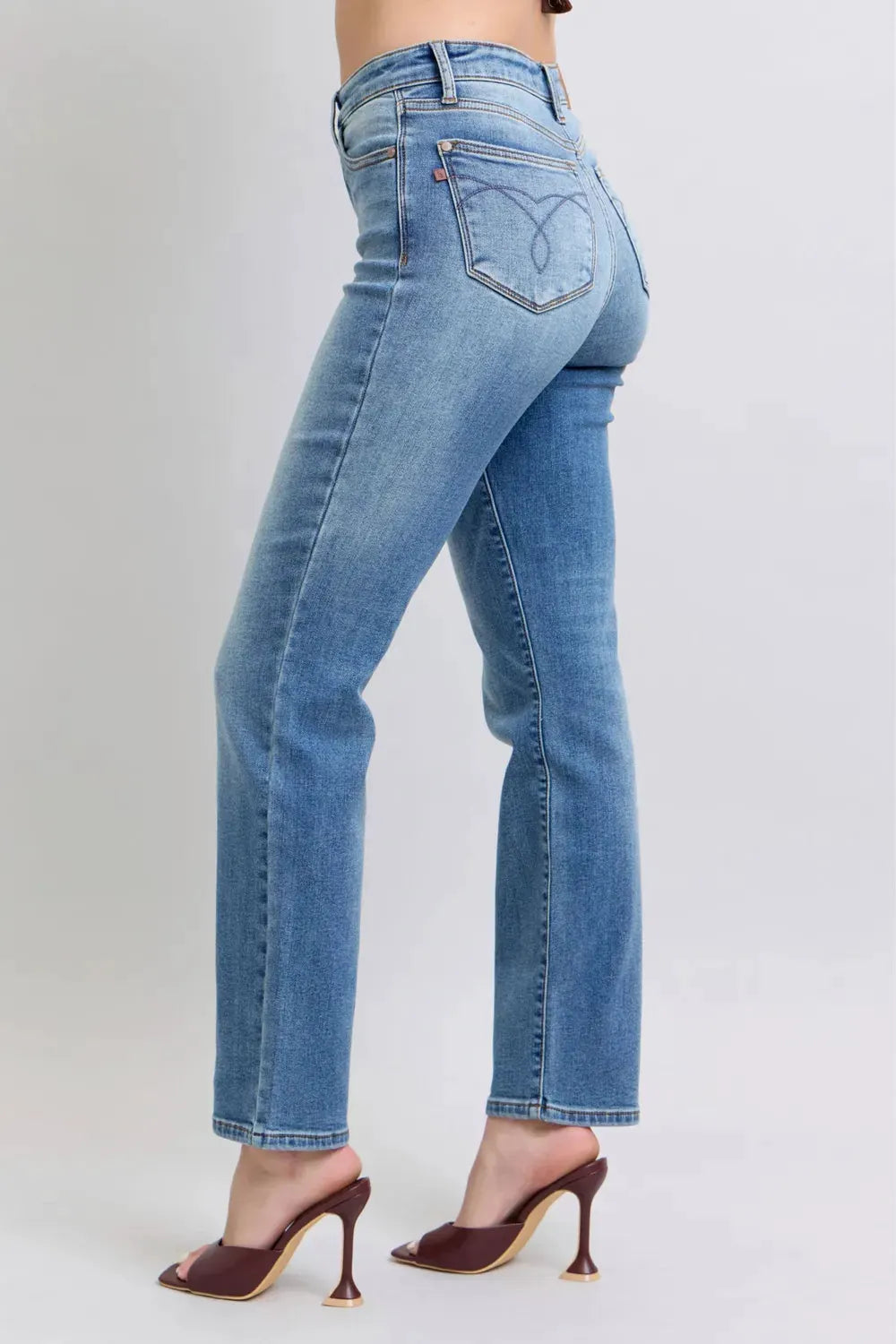 Judy Blue Full Size Run Vintage Wash Thermal Straight Jeans by Judy Blue