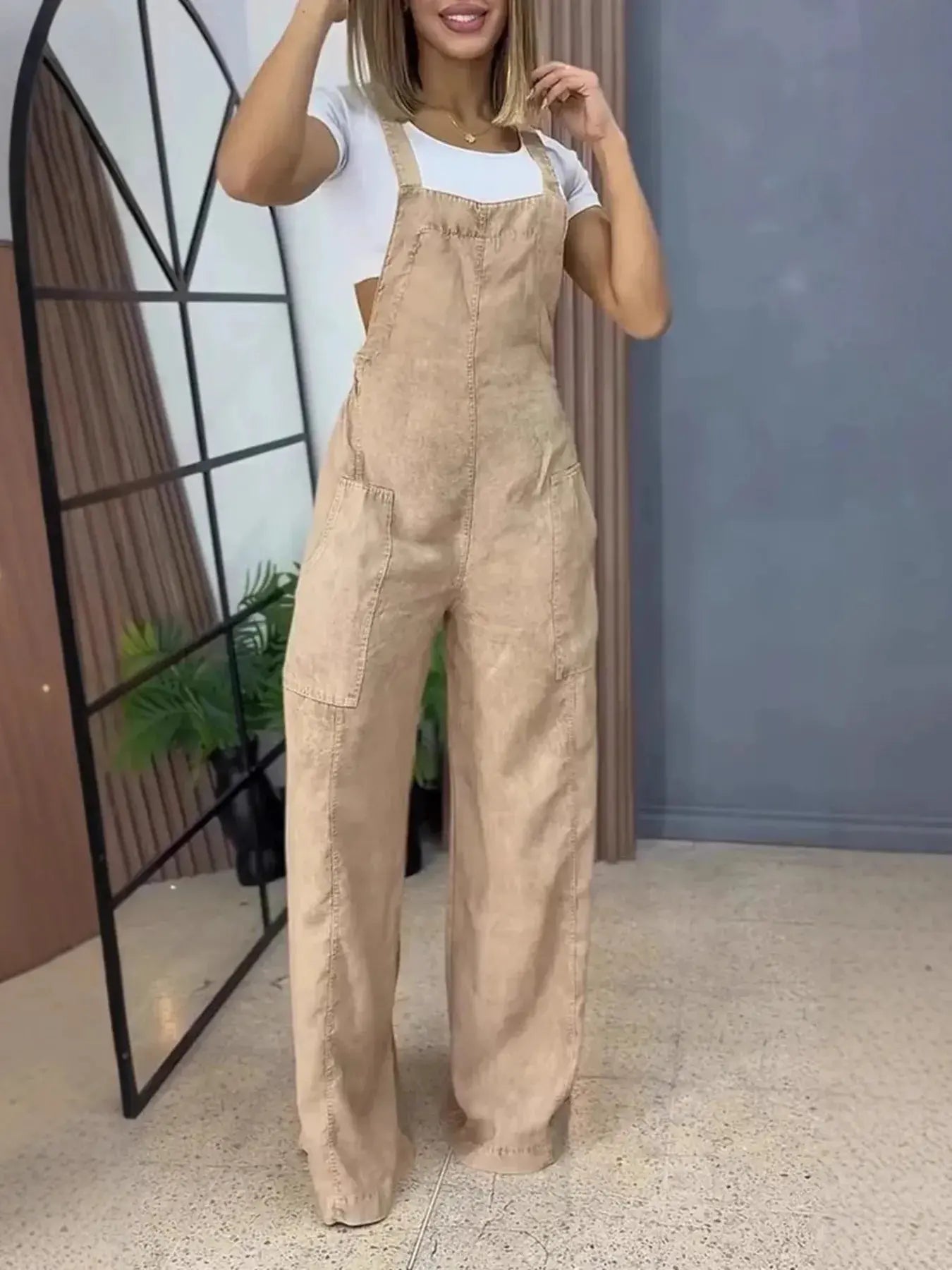 Full Size Wide Leg Washed Denim Overalls Plus Size by Partner Labels