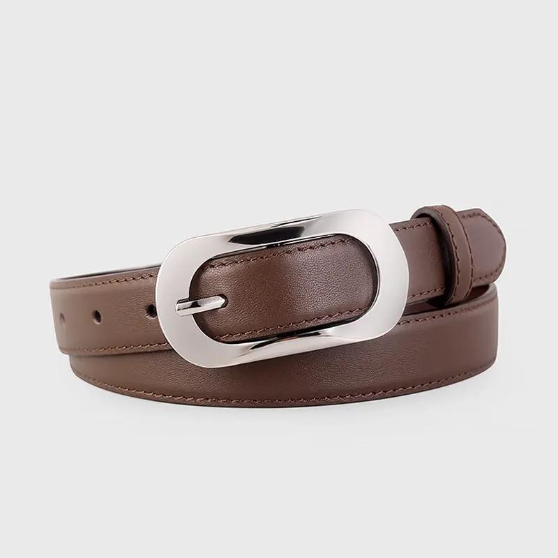 Silver Buckle Leather Belt by Trendsi