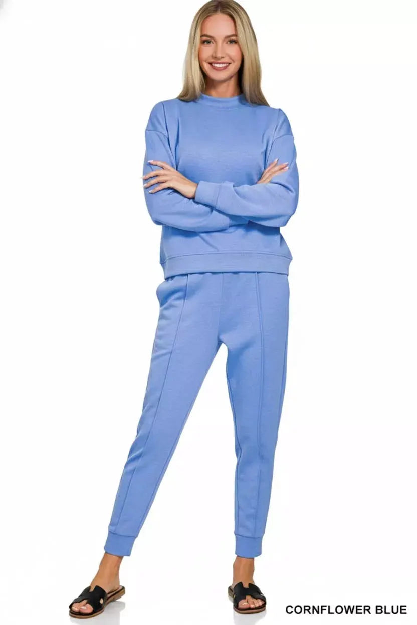 Zenana Scuba Mock Neck Sweatshirt and Joggers Set by Zenana