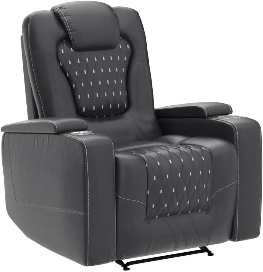 Power Recliner Chair Set of 3 – Black Leather with USB Ports & Cup Holders by Inland Leather