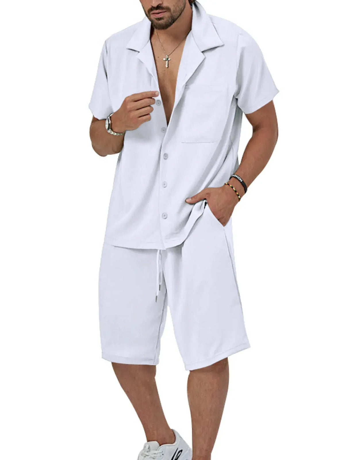 Men's Plus Size Button Up Short Sleeve Shirt and Shorts Set by Trendsi