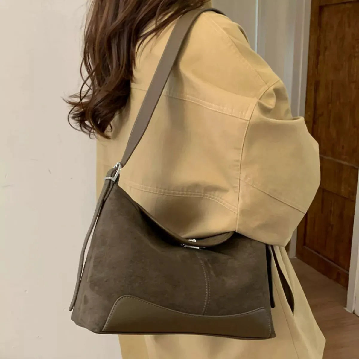 Suede Crossbody Bag with Adjustable Strap by Partner Label