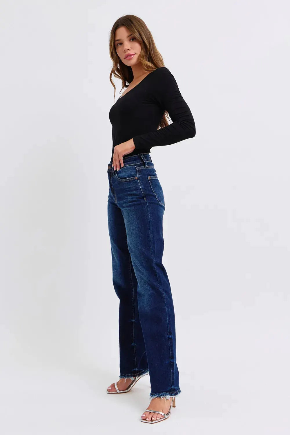 Judy Blue Full Size Raw Hem Straight Leg Jeans by Judy Blue