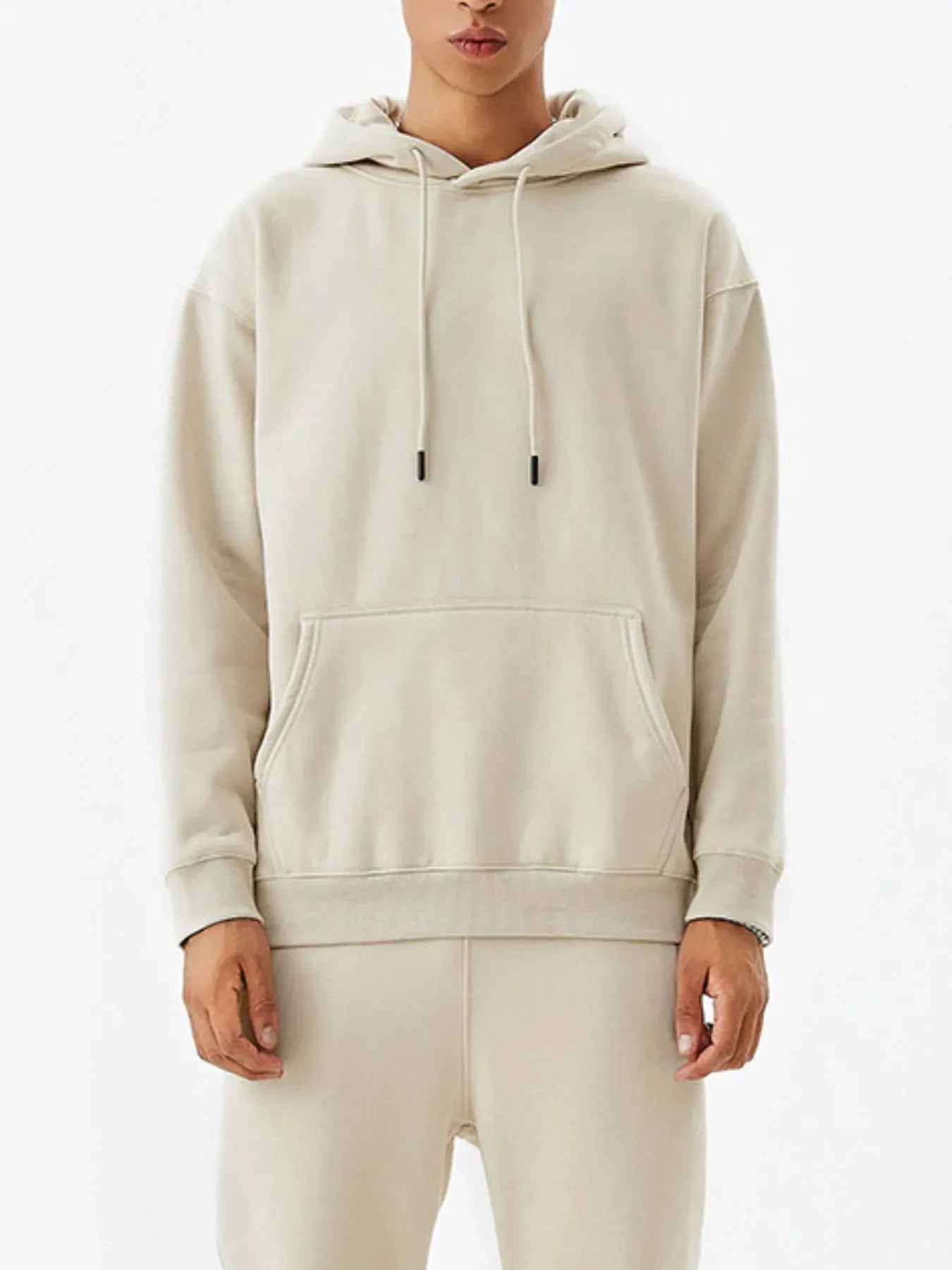 Men's Drawstring Kangaroo Pocket Long Sleeve Hoodie by Trendsi