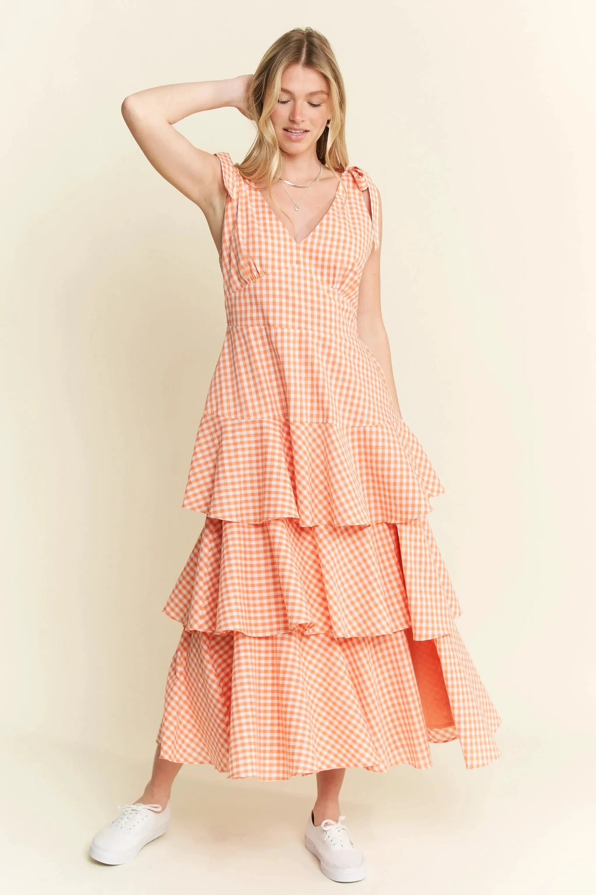Jade By Jane Sleeveless Gingham Print Tiered Midi Dress by Jade By Jane