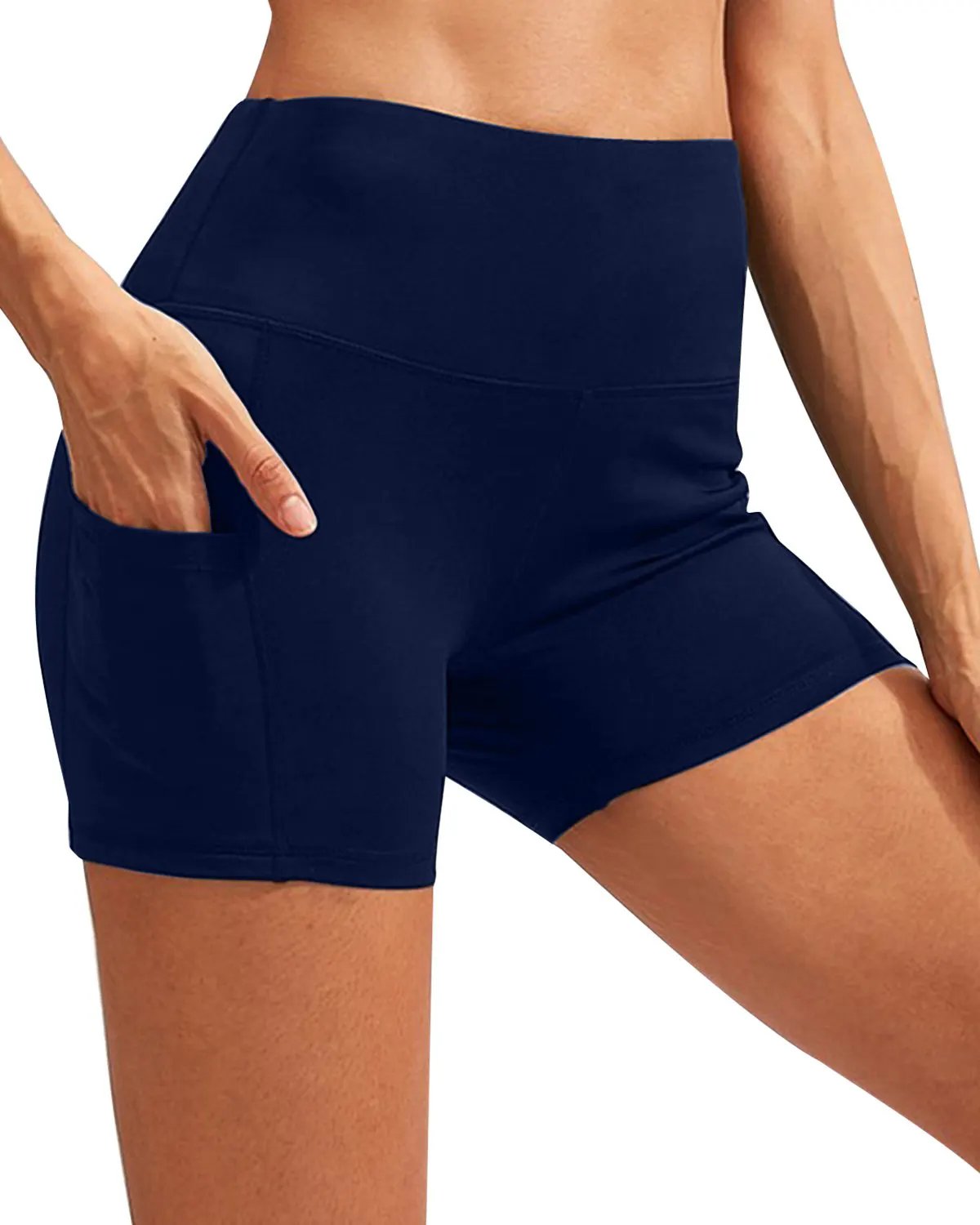 Calcao High Waist Yoga Shorts With Pocket - Navy by Savoy Active