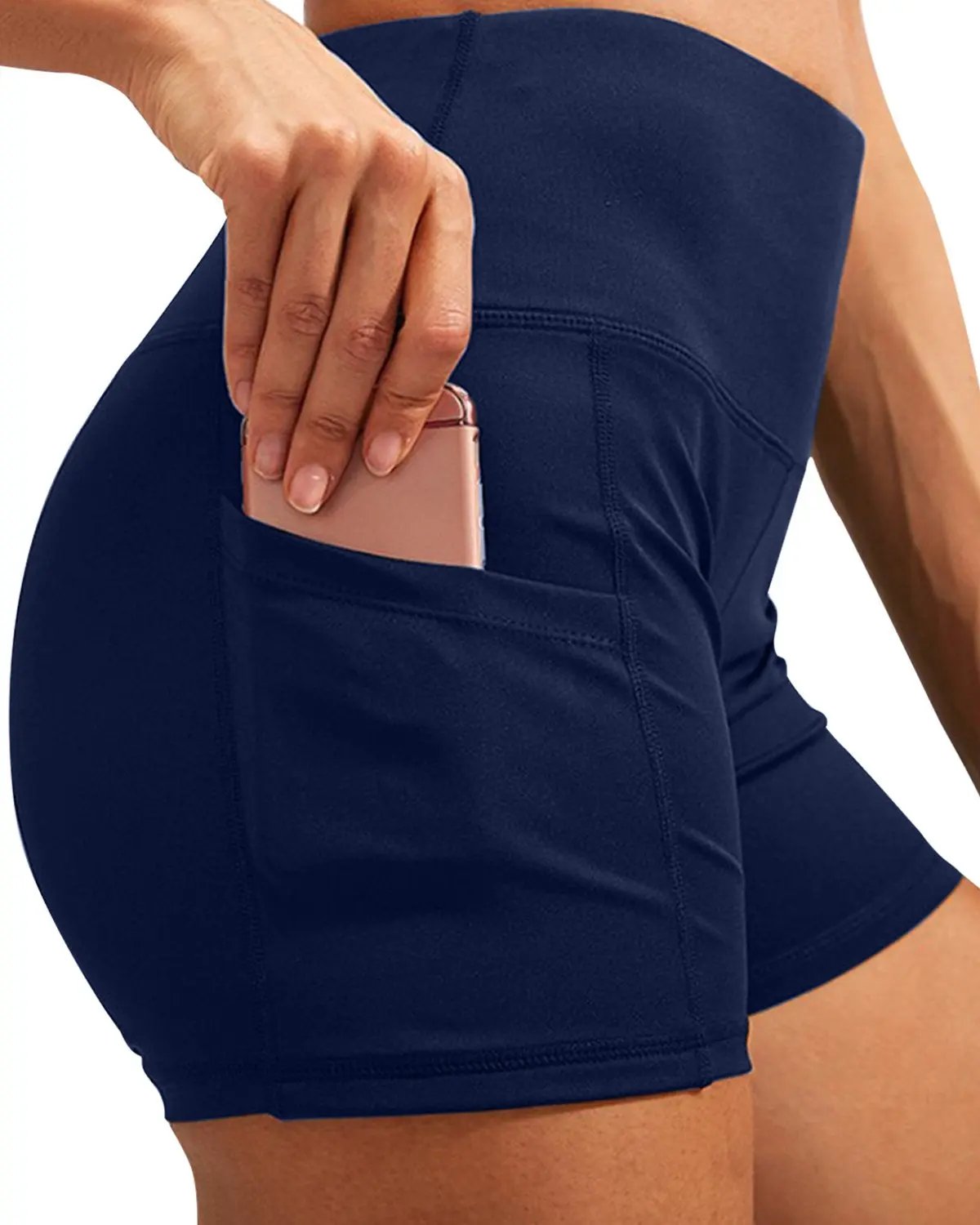 Calcao High Waist Yoga Shorts With Pocket - Navy by Savoy Active