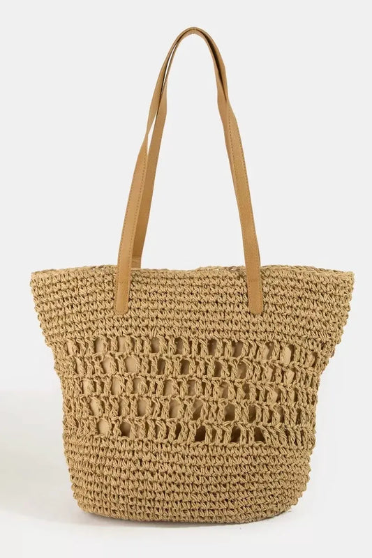 Fame Intricate Straw Braided Large Tote Bag by Partner Label
