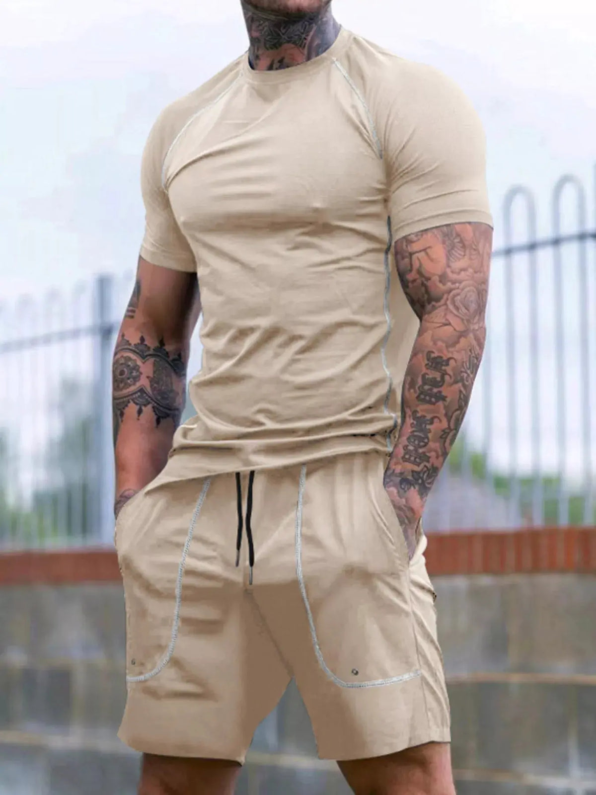 Men's Full Size Casual Short Sleeve T-Shirt and Shorts Set Plus Size by Trendsi