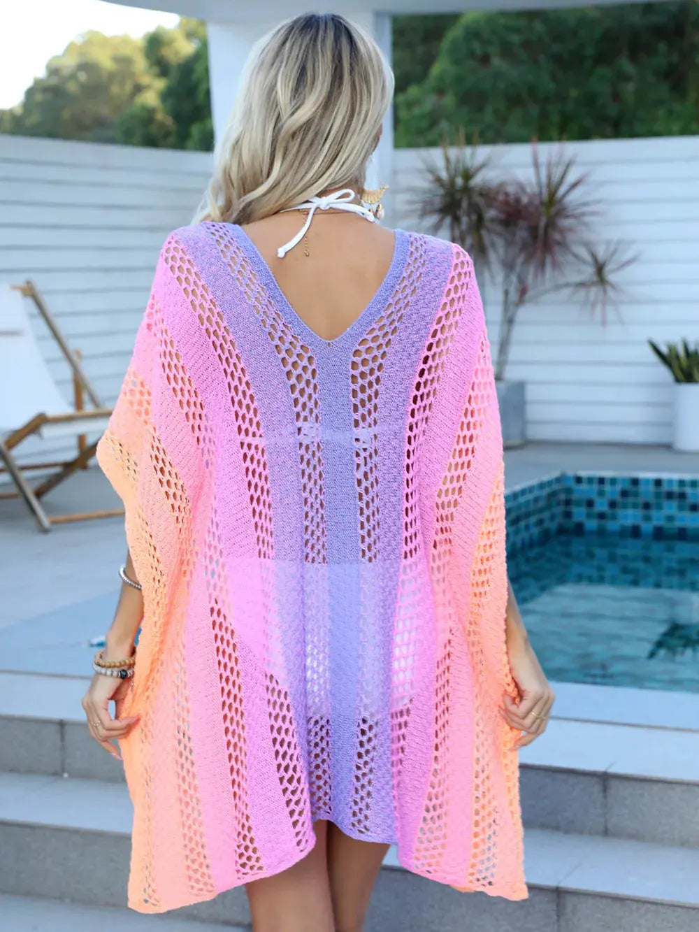 Openwork Contrast V-Neck Cover-Up by Partner Labels