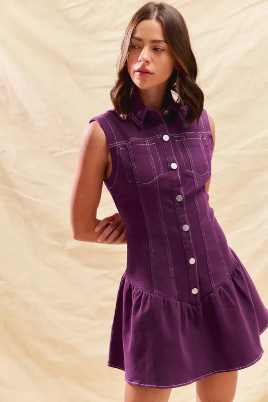 SO ME Button Down Sleeveless Collared Game Day Mini Dress by SO ME