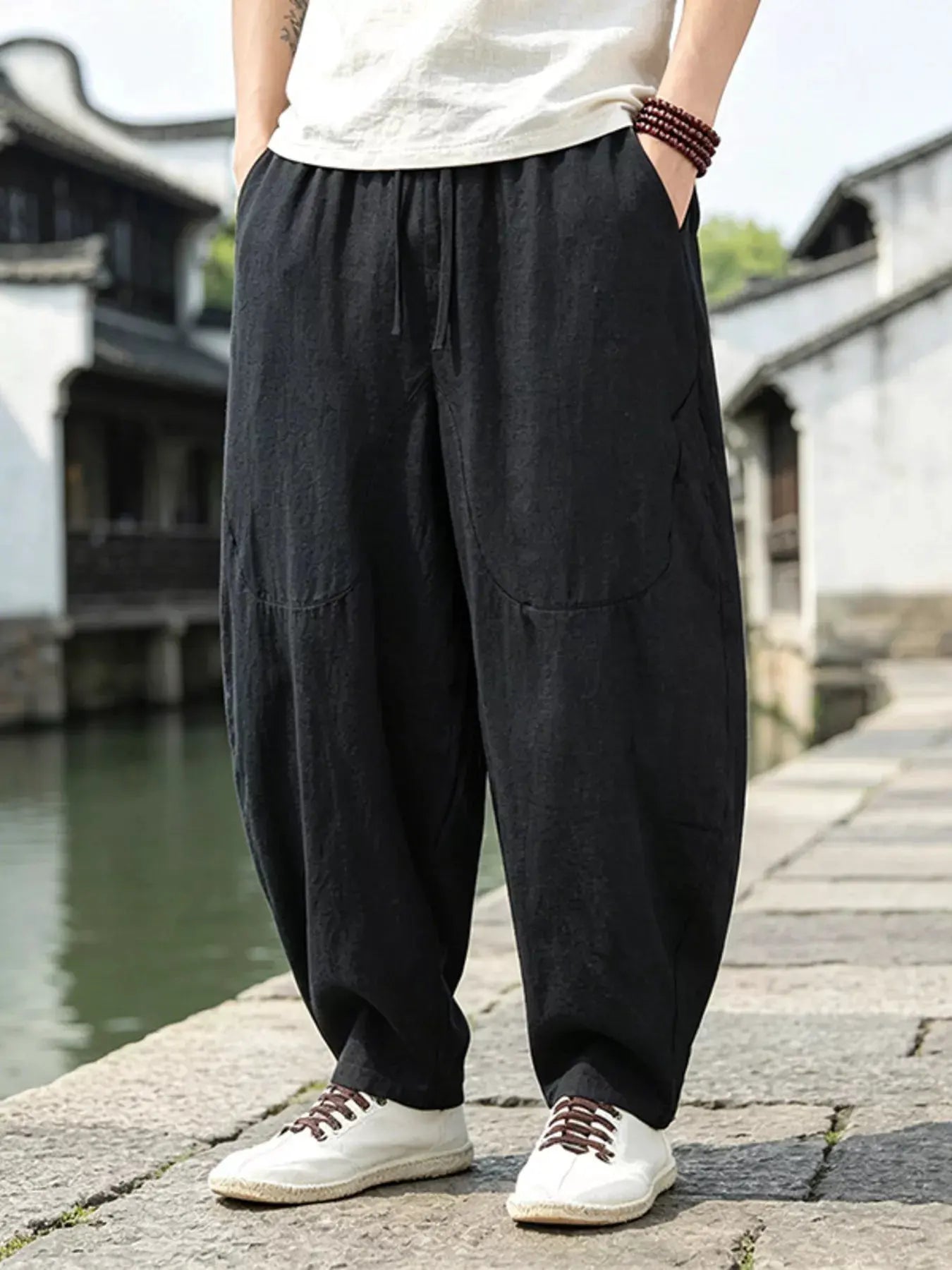 Men's Plus Size Loose Fit Pants with Drawstring Waist by Trendsi