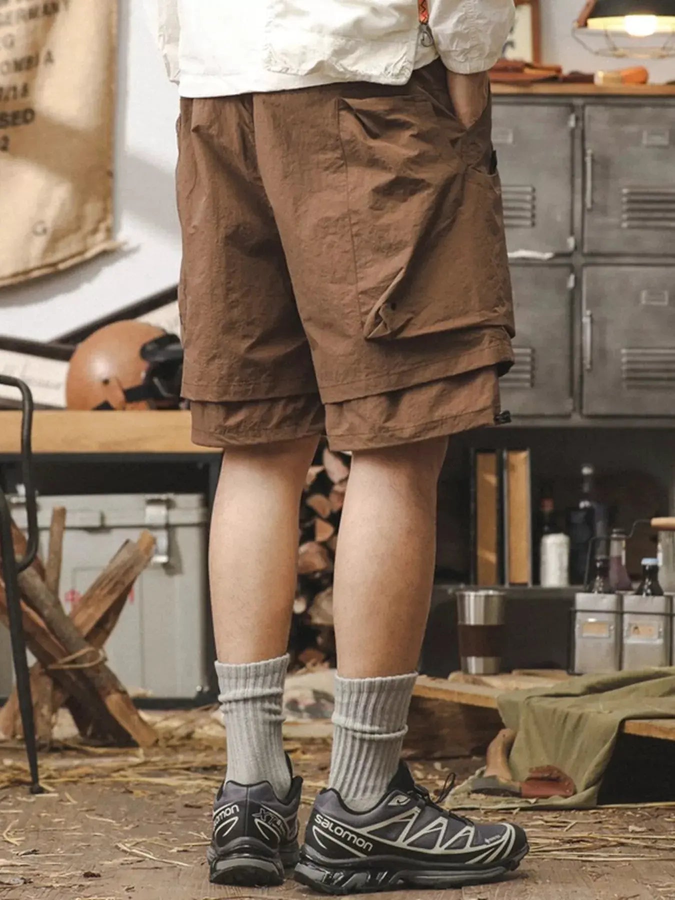 Men's Plus Size Multiple Pocket Layered Cargo Shorts with Drawstring Hem by Trendsi