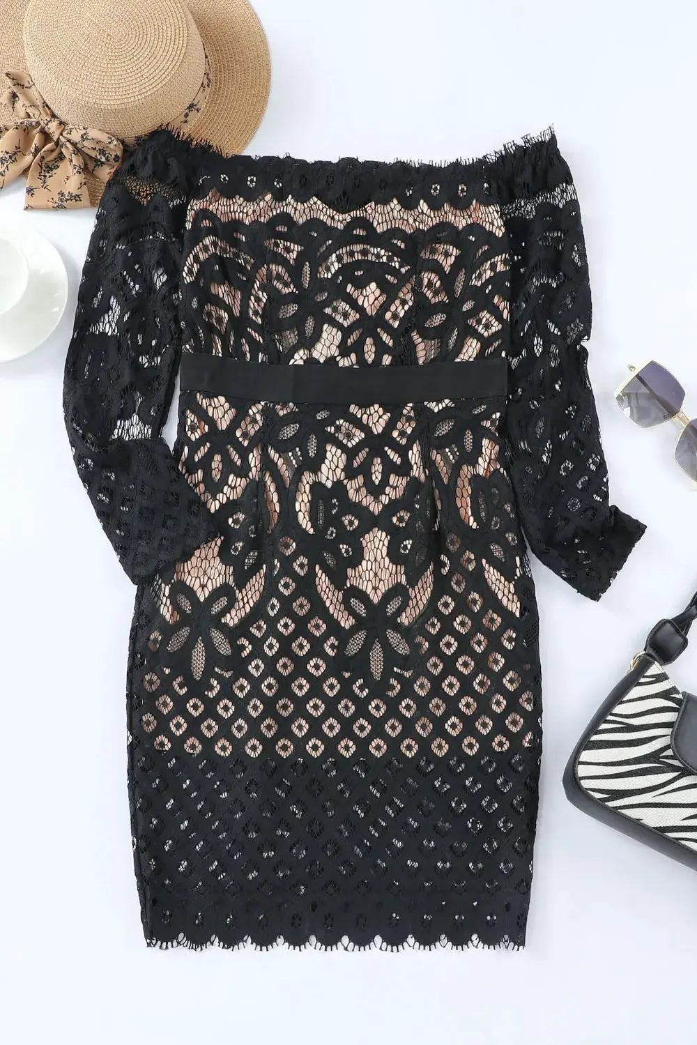 Off-Shoulder Long Sleeve Lace Dress by Partner Label
