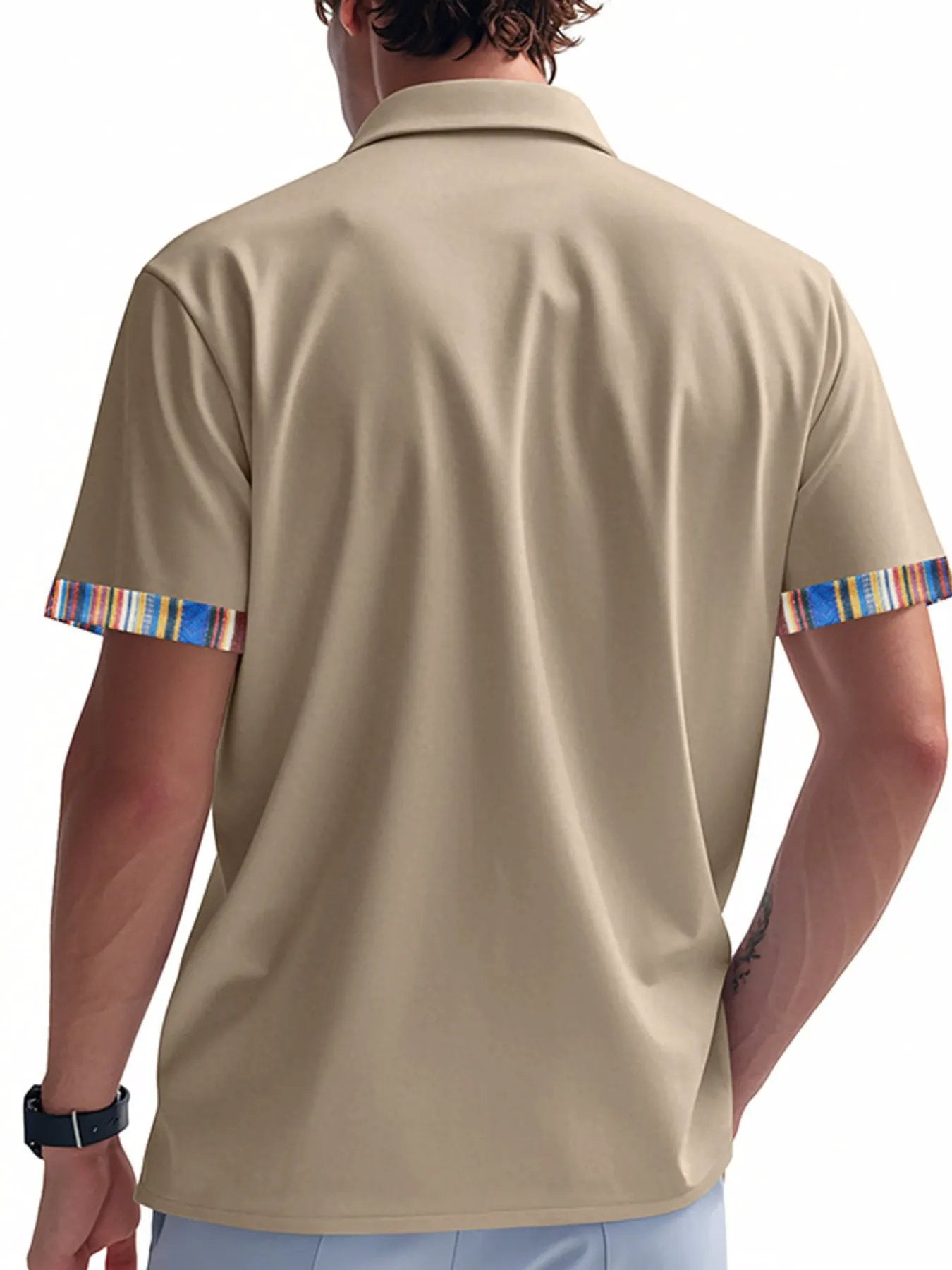 Men's Full Size Short Sleeve Shirt with Colorful Trim Plus Size by Trendsi