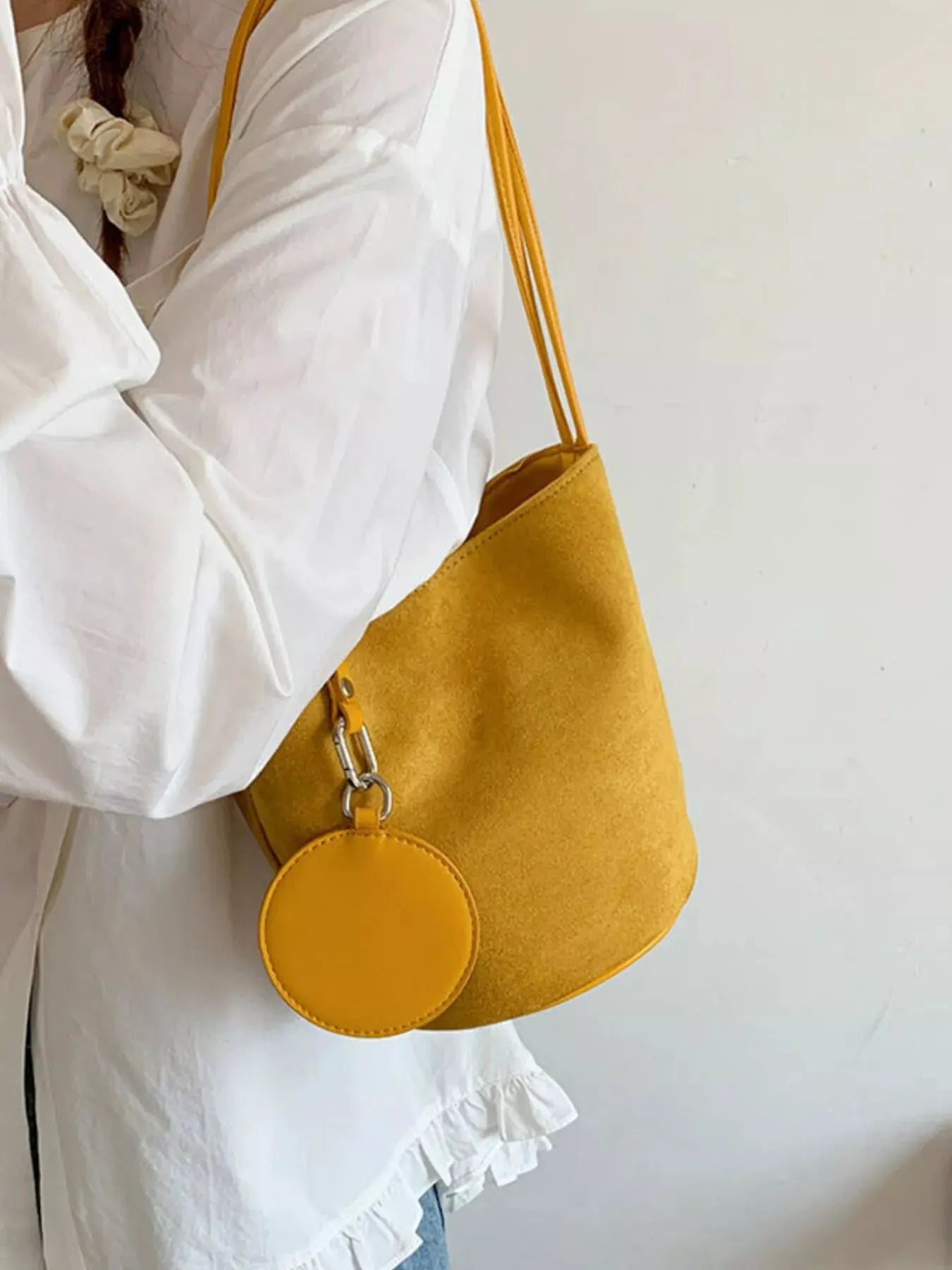 Suede Solid Color Bucket Bag by Partner Label