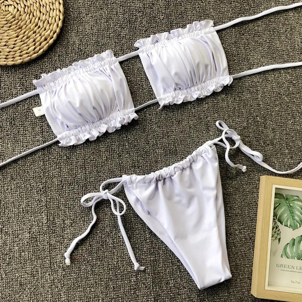Frill Trim Ruched Bikini Set by Partner Label