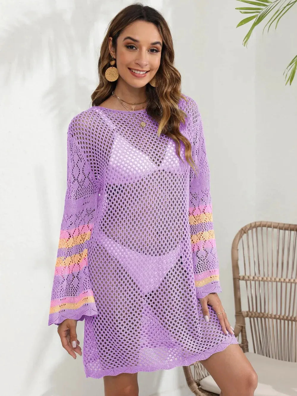 Openwork Contrast Long Sleeve Cover-Up by Partner Labels