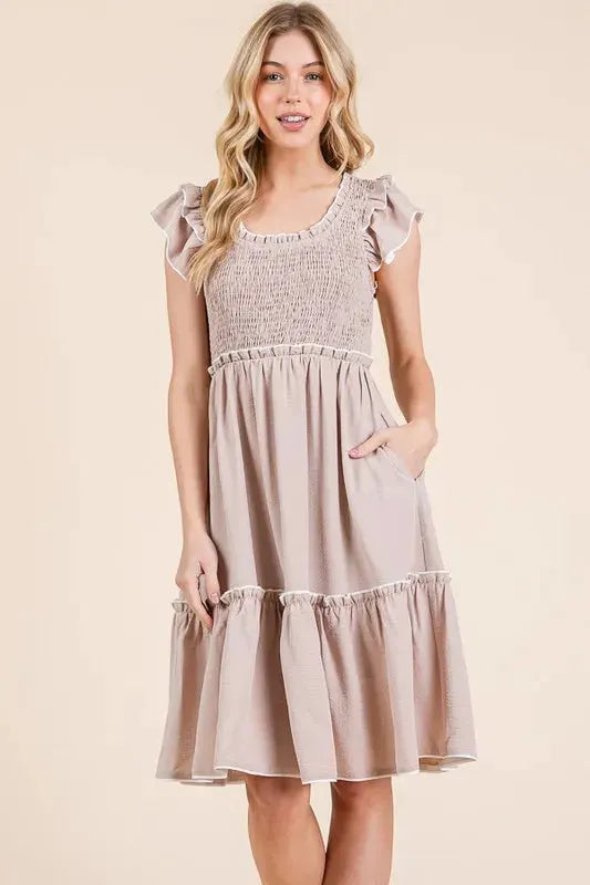 Lime 'N' Chili Ruffle Trim Smocked Dress with Contrast by Partner Label