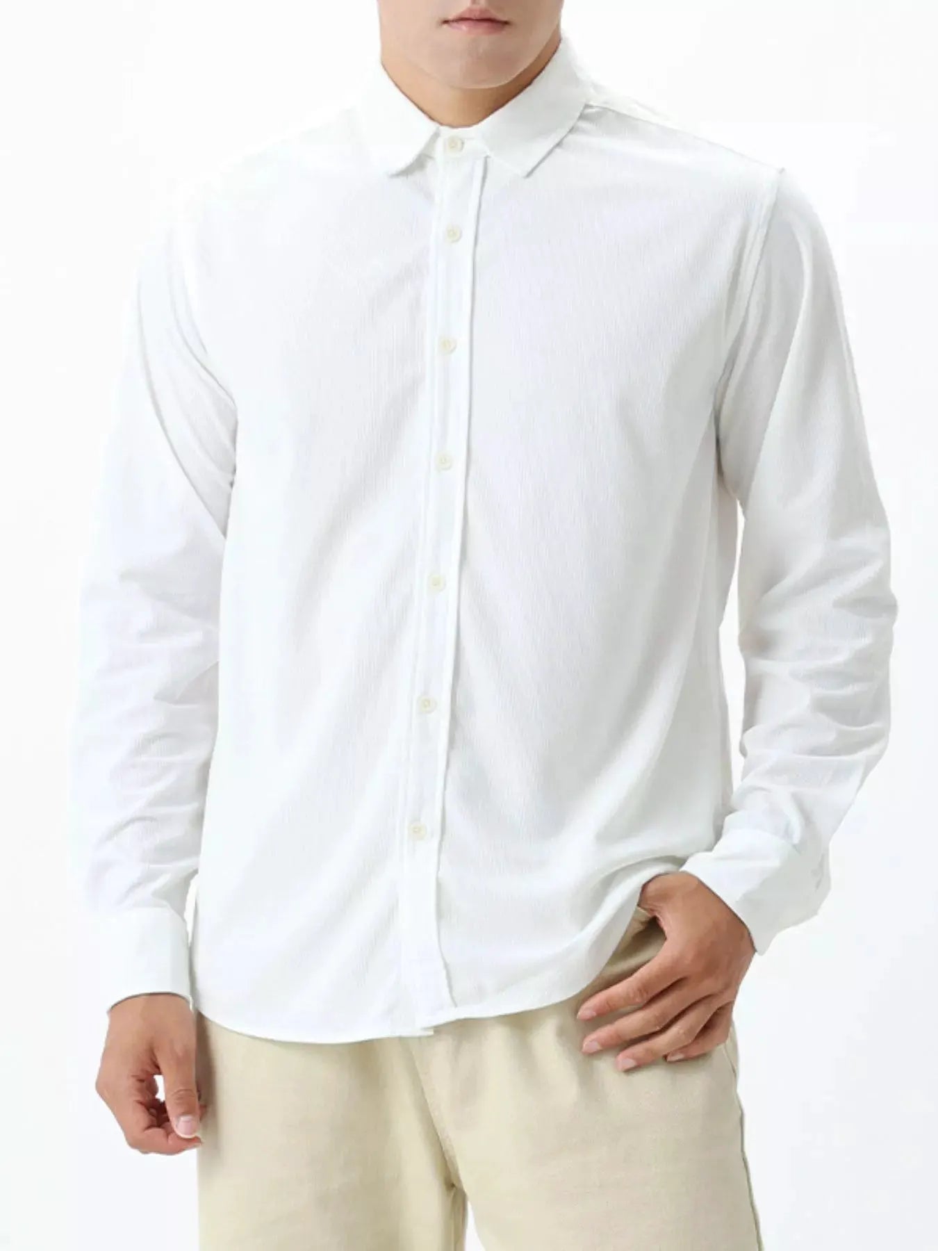 Men's Plus Size Button Up Long Sleeve Shirt by Trendsi
