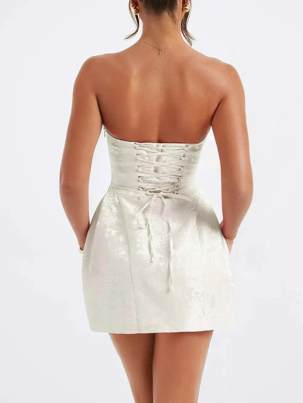 Lace-Up Sleeveless Satin Mini Dress with Bow by Partner Label