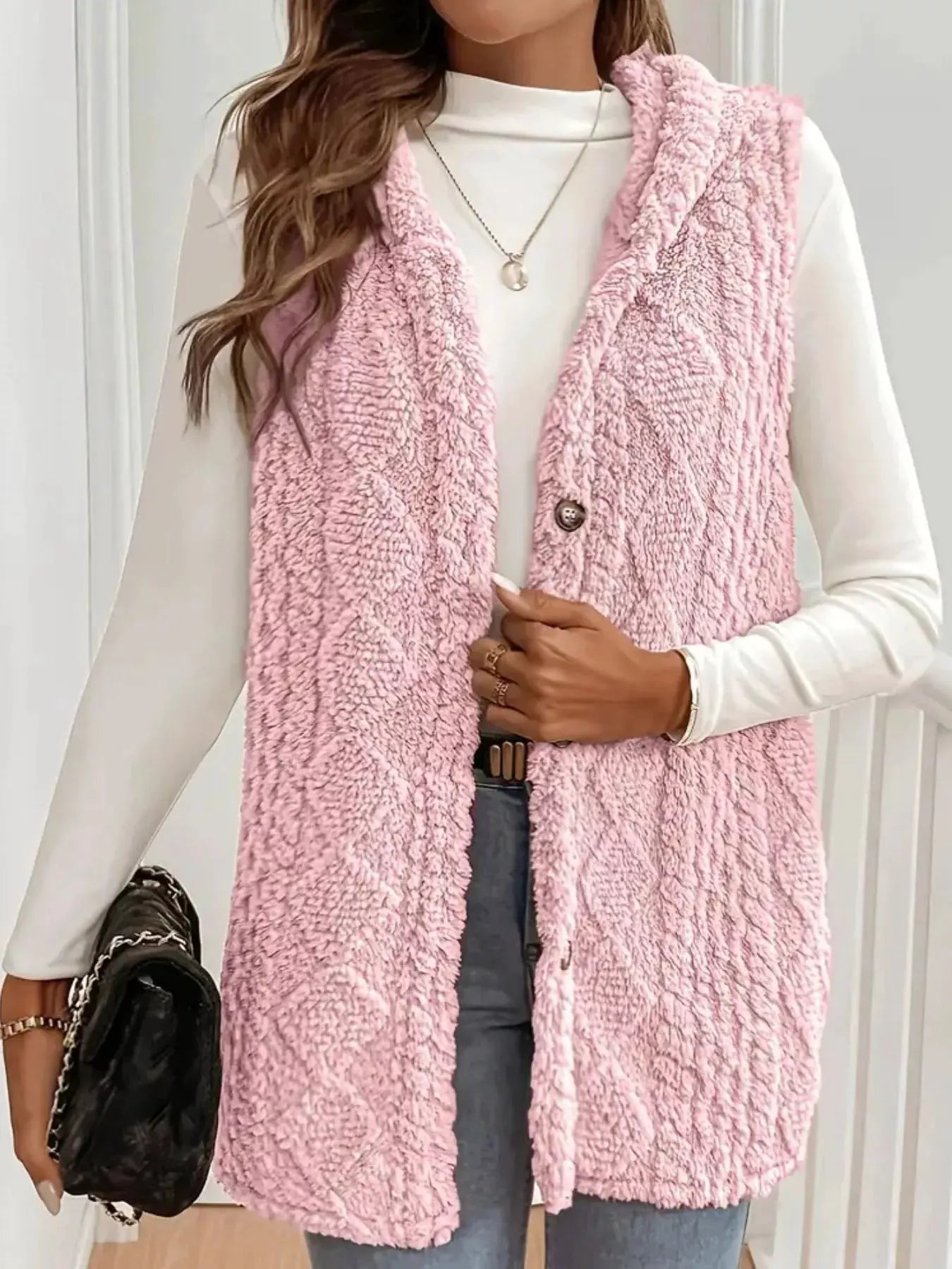 Button‑Down Sherpa Hooded Vest Coat | Partner Labels Selection by Partner Label