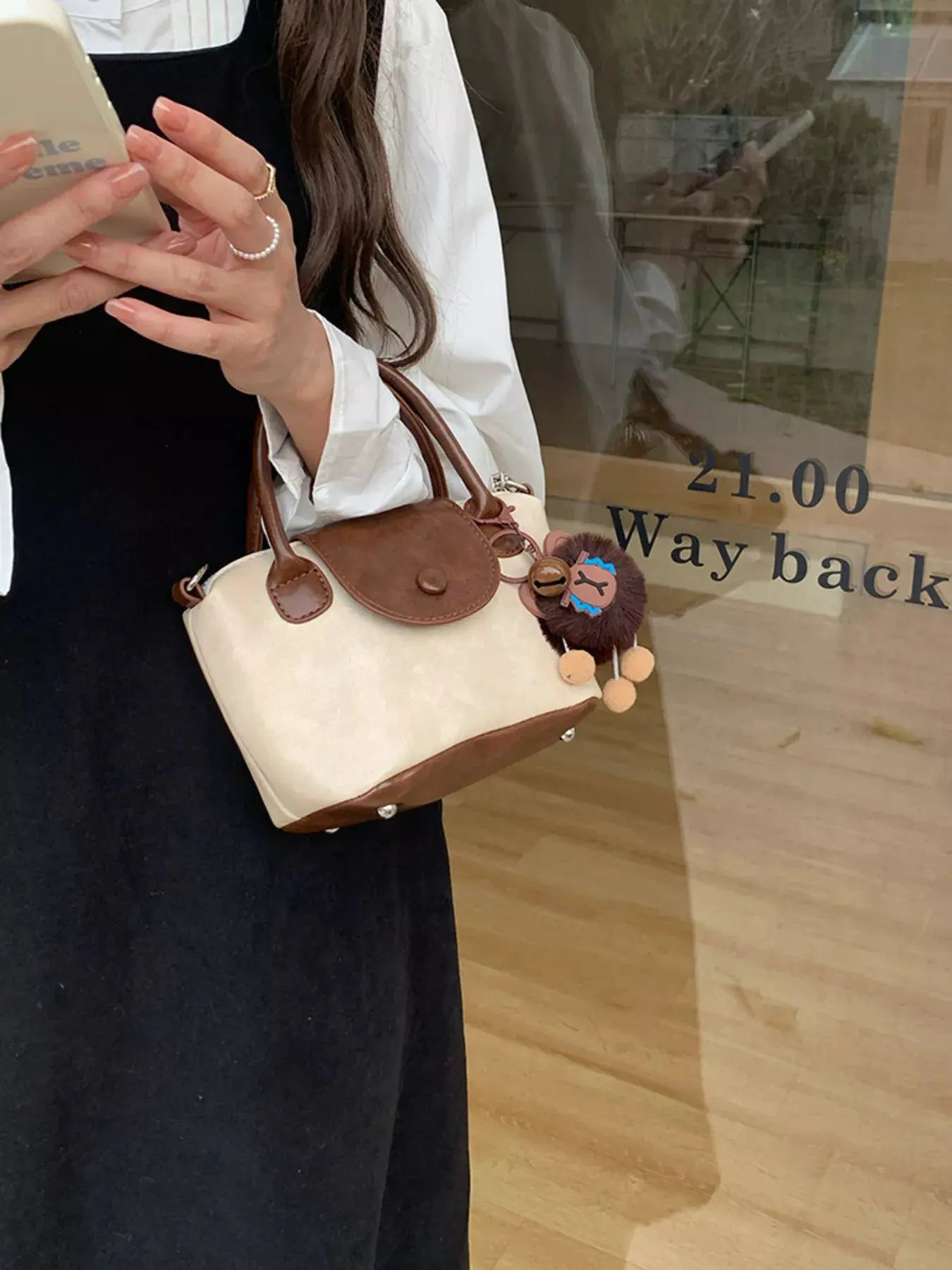 Two-Tone Flap Decor Crossbody Bag with Charm by Partner Label