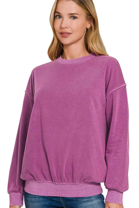 Zenana Soft Fleece Pigment Dye Round-neck Sweatshirts by Zenana