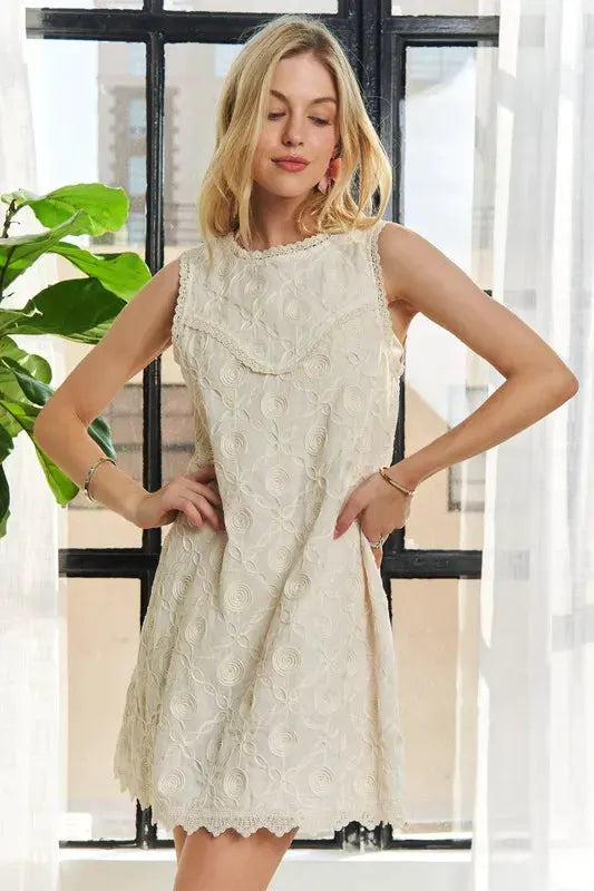 ADORA Applique Round Neck Sleeveless Shift Dress by ADORA