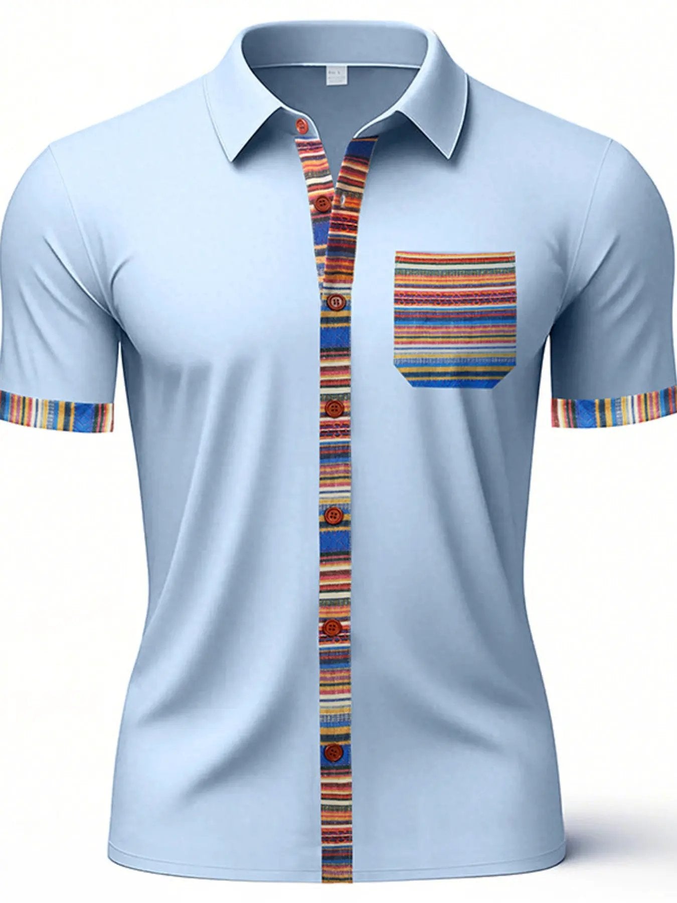 Men's Full Size Short Sleeve Shirt with Colorful Trim Plus Size by Trendsi