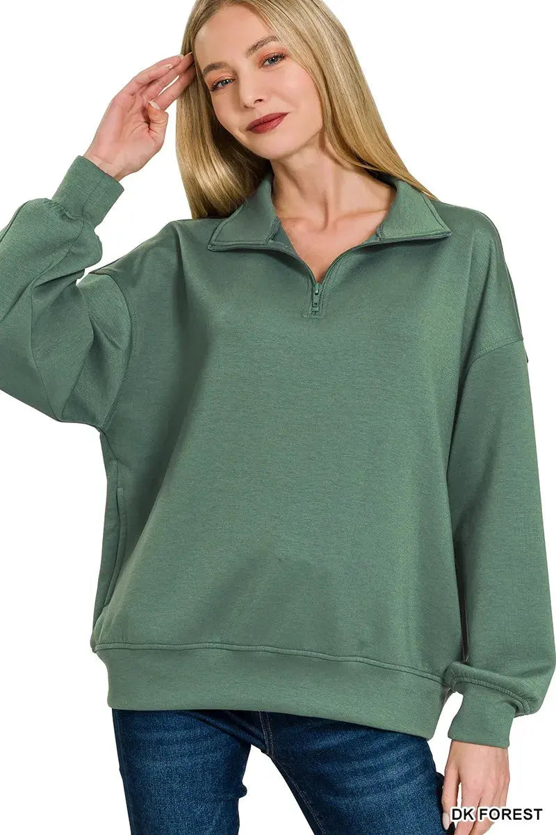 Zenana Scuba Quarter-Zip Sweatshirt by Zenana