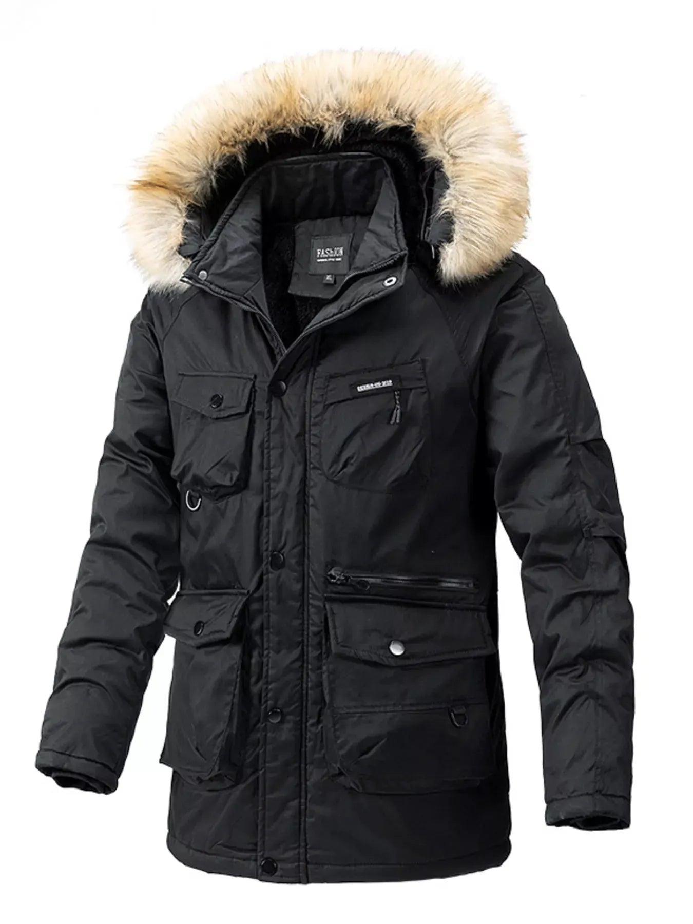 Men's Plus Size Fur Hooded Winter Parka Coat by Partner Label