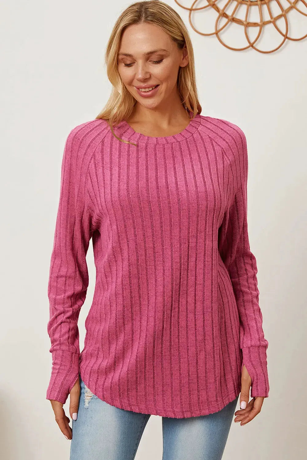 Basic Bae Full Size Ribbed Thumbhole Sleeve T-Shirt by Basic Bae