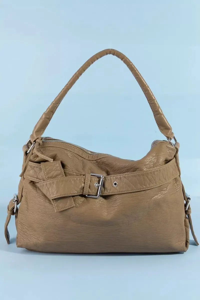 Fame Buckle Strap Detail Leather Handbag by Partner Label