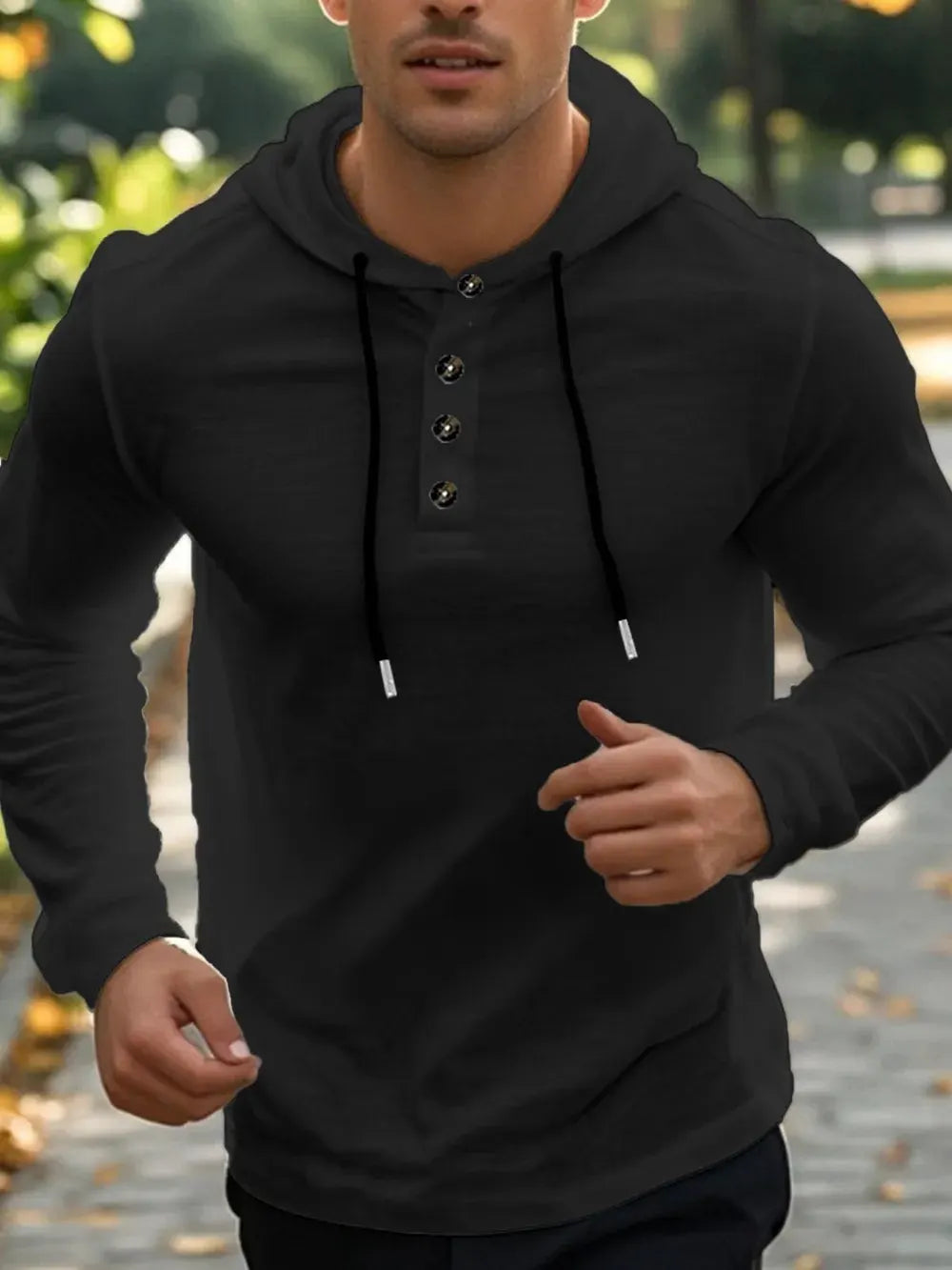 Men's Full Size Drawstring Button Detail Long Sleeve Hoodie Plus Size by Trendsi
