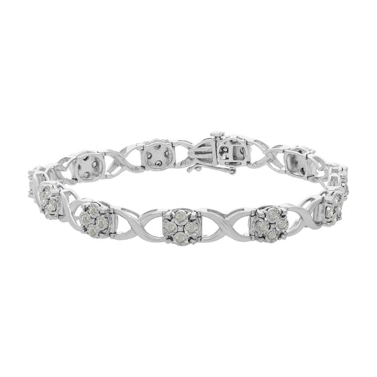 Sterling Silver Rose Cut Diamond Love Locks Link Bracelet 1.00cttw