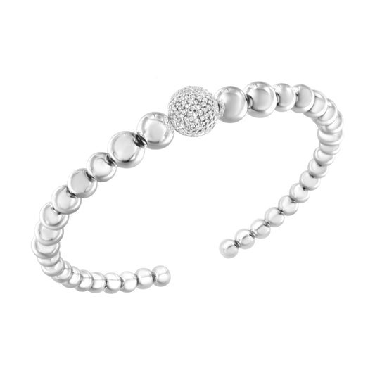 .925 Sterling Silver 1/6 Cttw Diamond Rondelle Graduated Ball Bead Cuff Bangle Bracelet (I-J color, I2-I3 clarity) - Fits wrists up to 7 1/2 inches-0