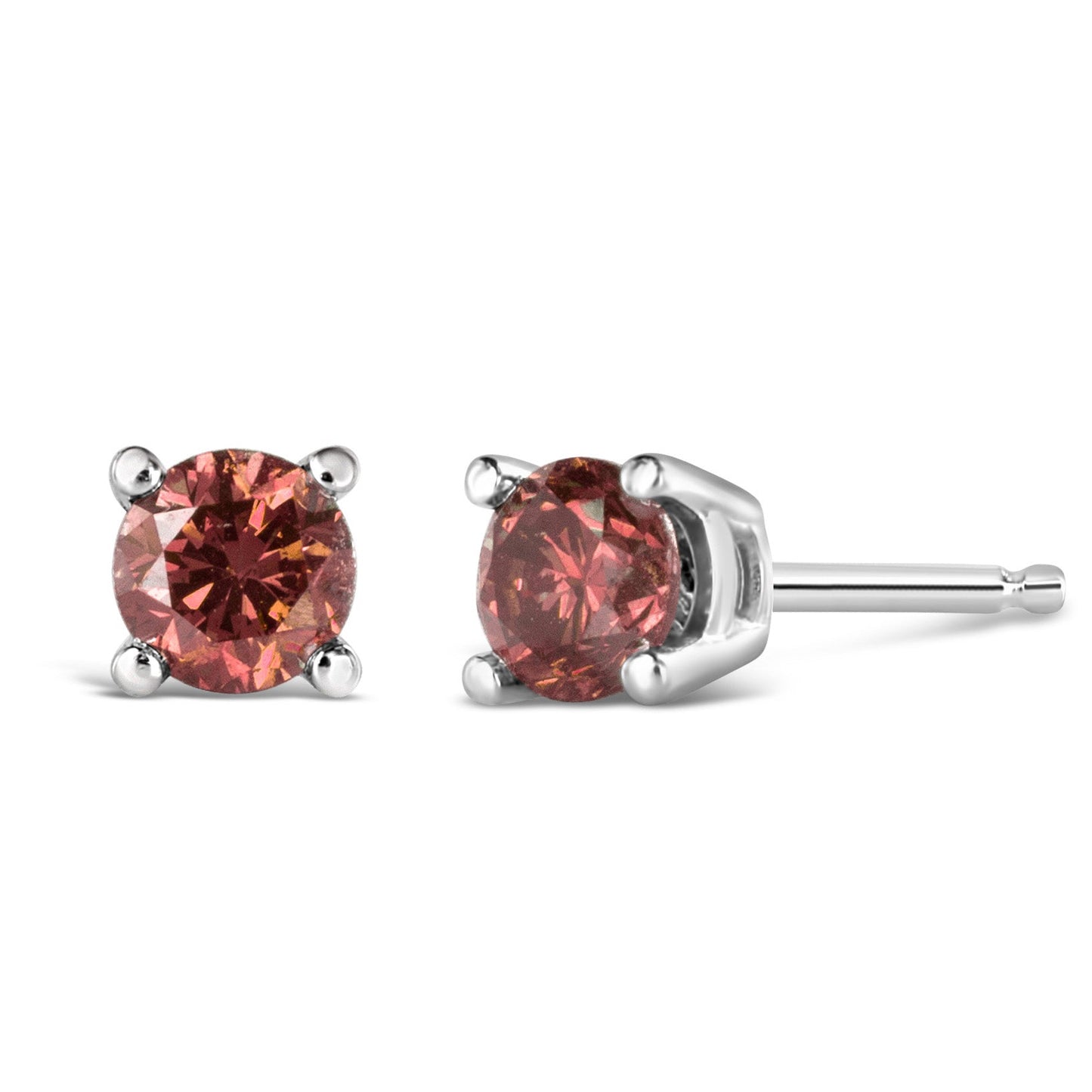 14K Gold 4-Prong Set Round Brilliant-Cut Pink Diamond Solitaire Stud Earrings (Treated Pink Color, VS2-SI1 Clarity)-2