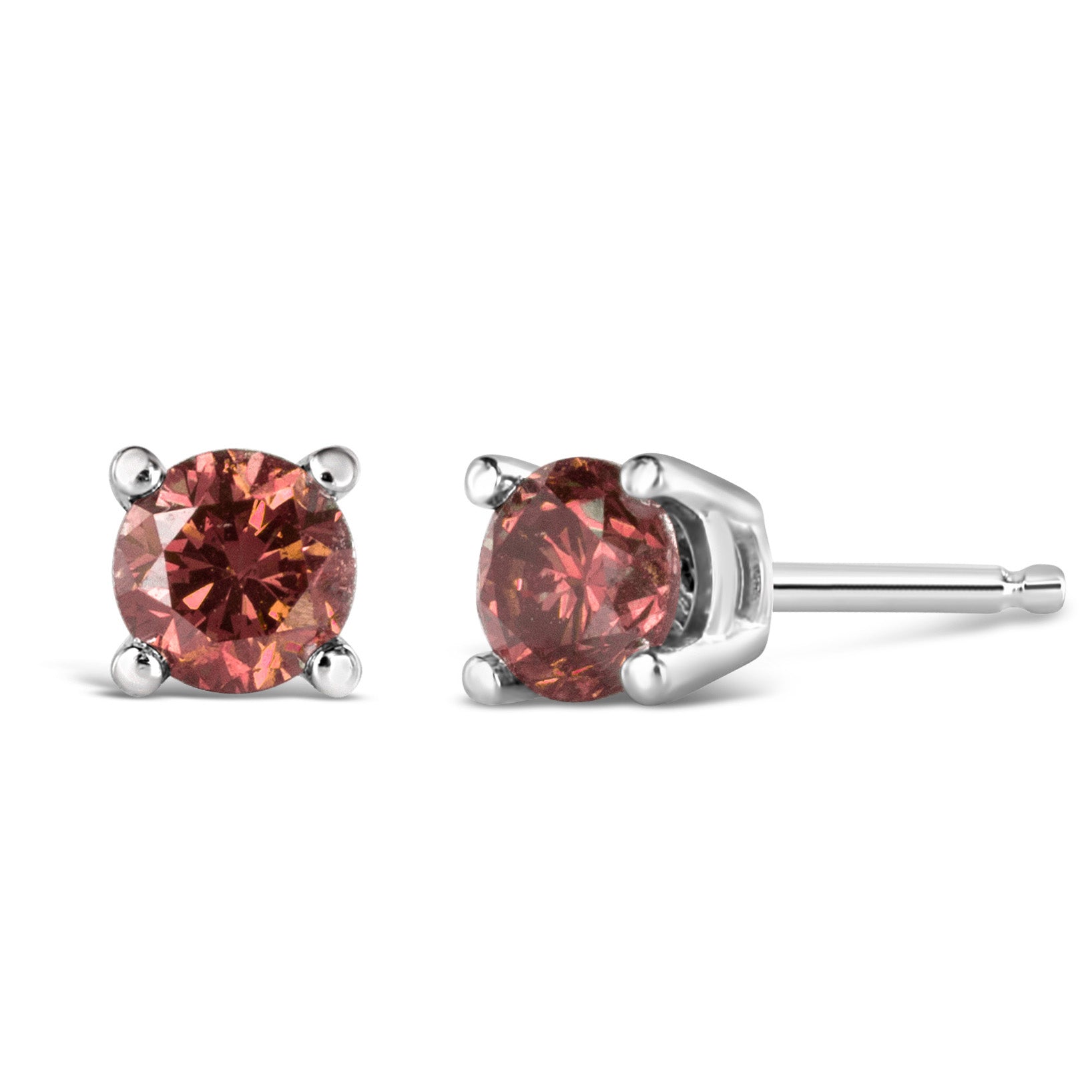 14K Gold 4-Prong Set Round Brilliant-Cut Pink Diamond Solitaire Stud Earrings (Treated Pink Color, VS2-SI1 Clarity)-2