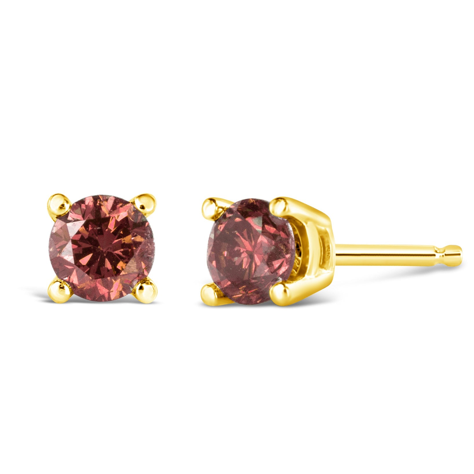 14K Gold 4-Prong Set Round Brilliant-Cut Pink Diamond Solitaire Stud Earrings (Treated Pink Color, VS2-SI1 Clarity)-3