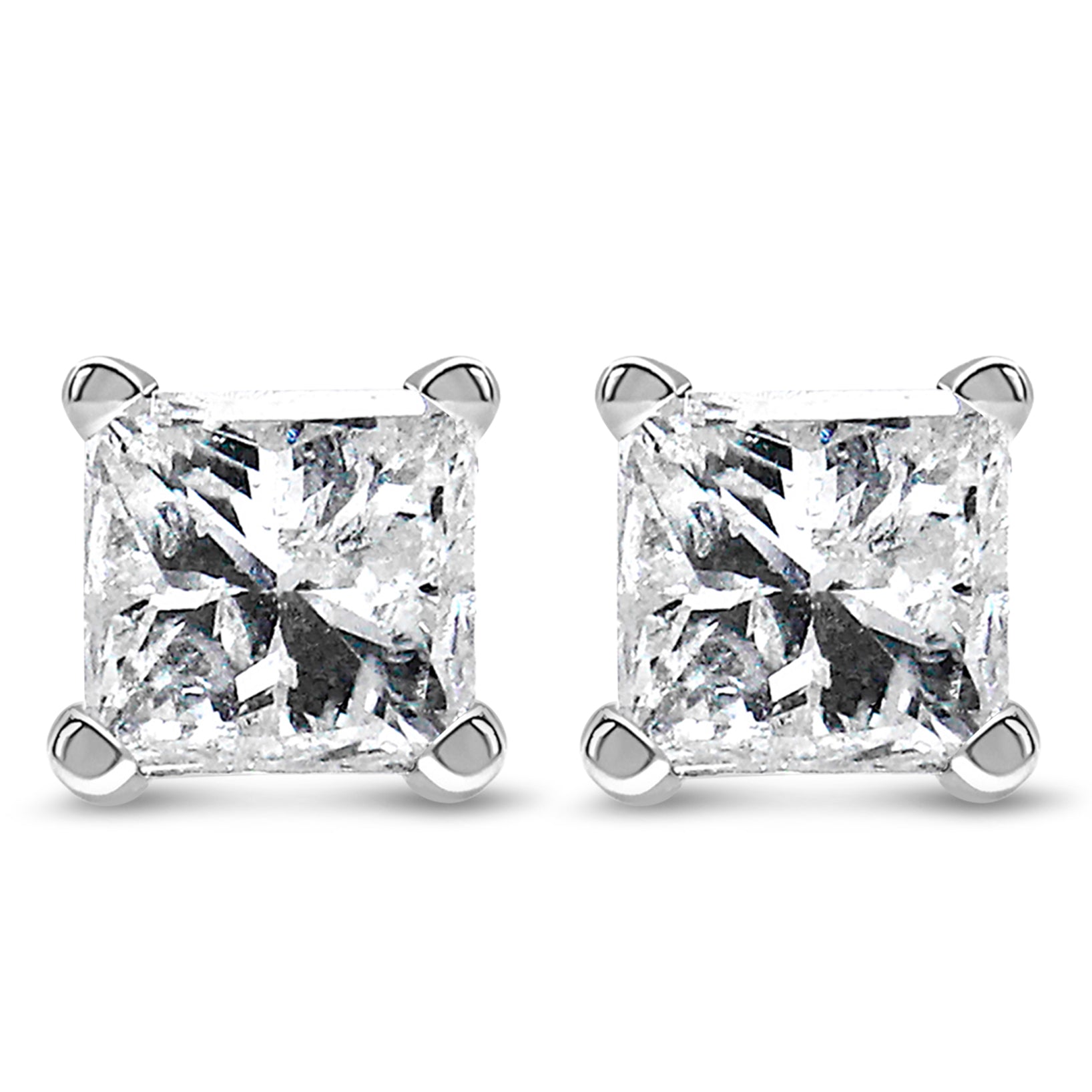 14K White Gold Princess Cut Lab-Grown Diamond Solitaire Stud Earrings (F-G Color, VS2-SI1 Clarity)-0