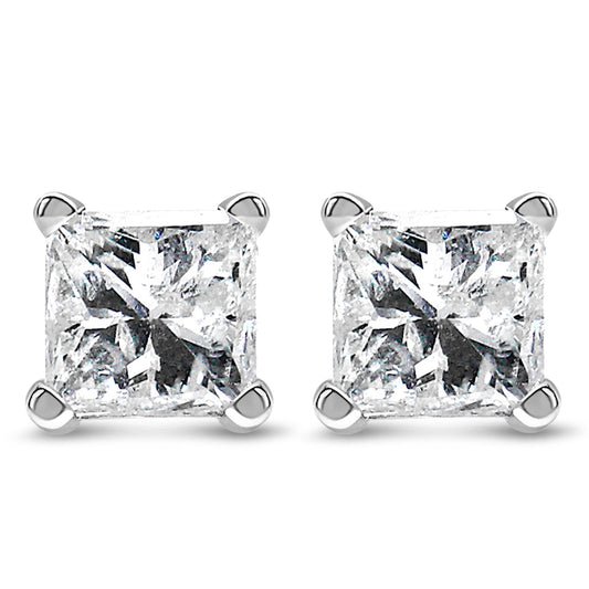 14K White Gold Princess Cut Lab-Grown Diamond Solitaire Stud Earrings (F-G Color, VS2-SI1 Clarity)-0