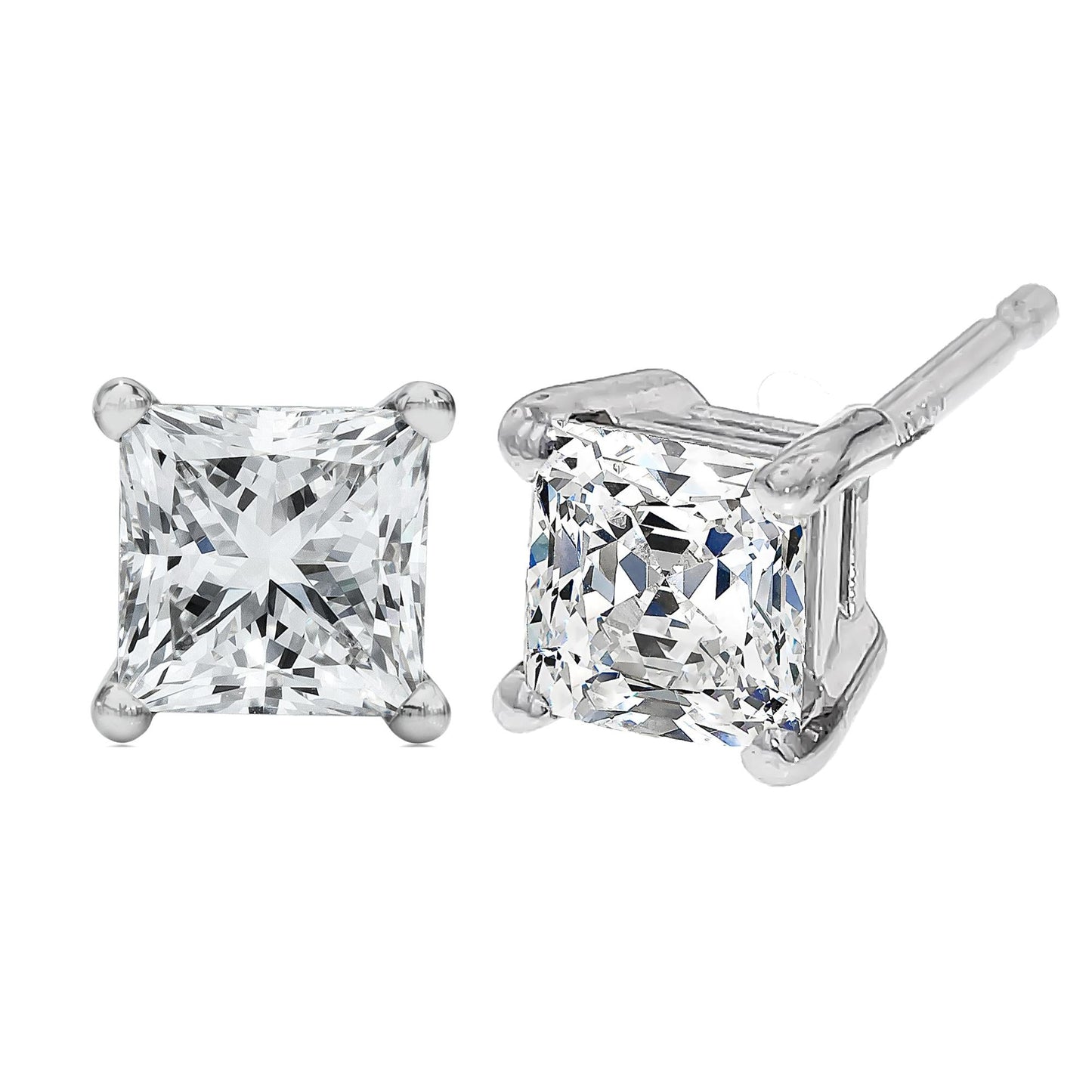 14K White Gold Princess Cut Lab-Grown Diamond Solitaire Stud Earrings (F-G Color, VS2-SI1 Clarity)-1