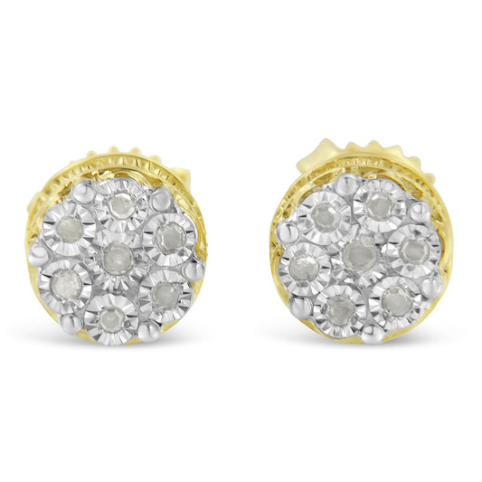 10K Yellow Gold over .925 Sterling Silver 1/7 Cttw Rose-Cut Miracle-Set Diamond Floral Cluster Button Stud Earrings (I-J Color, I3 Clarity)-0