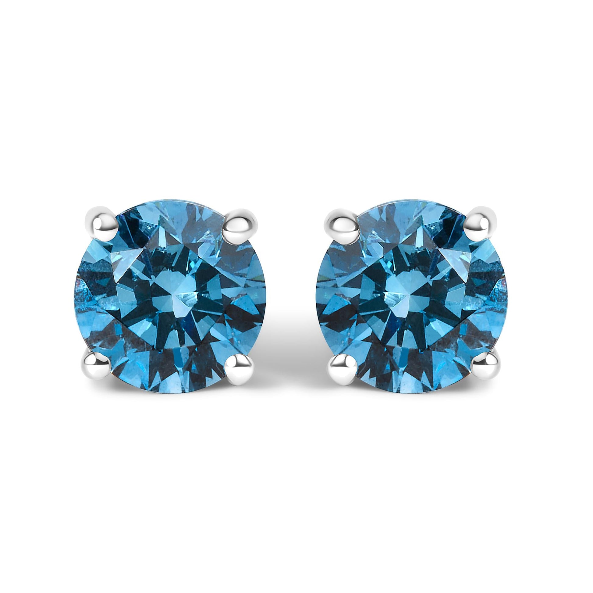 14K Gold Blue Lab Grown Diamond Stud Earrings with Screw Backs-4